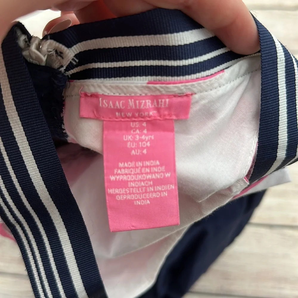 Isaac Mizrahi Pink White and Navy Tulle Lined Dress Size 4